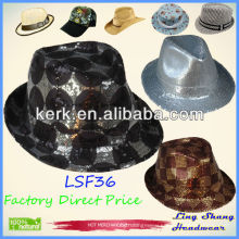 LSF36 Ningbo Lingshang Fashion Shining Sequins Cotton/Polyester fabric hat fedora